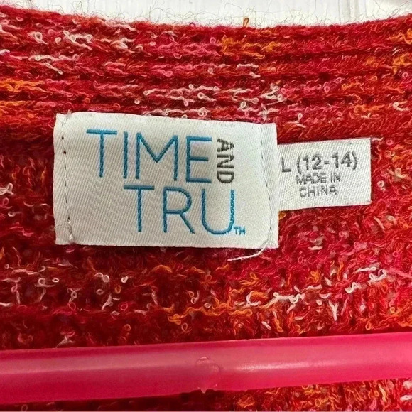 Time And  Tru Cable Knit Sweater V-Neck Orangeish-Red Size Large - Picture 5 of 16